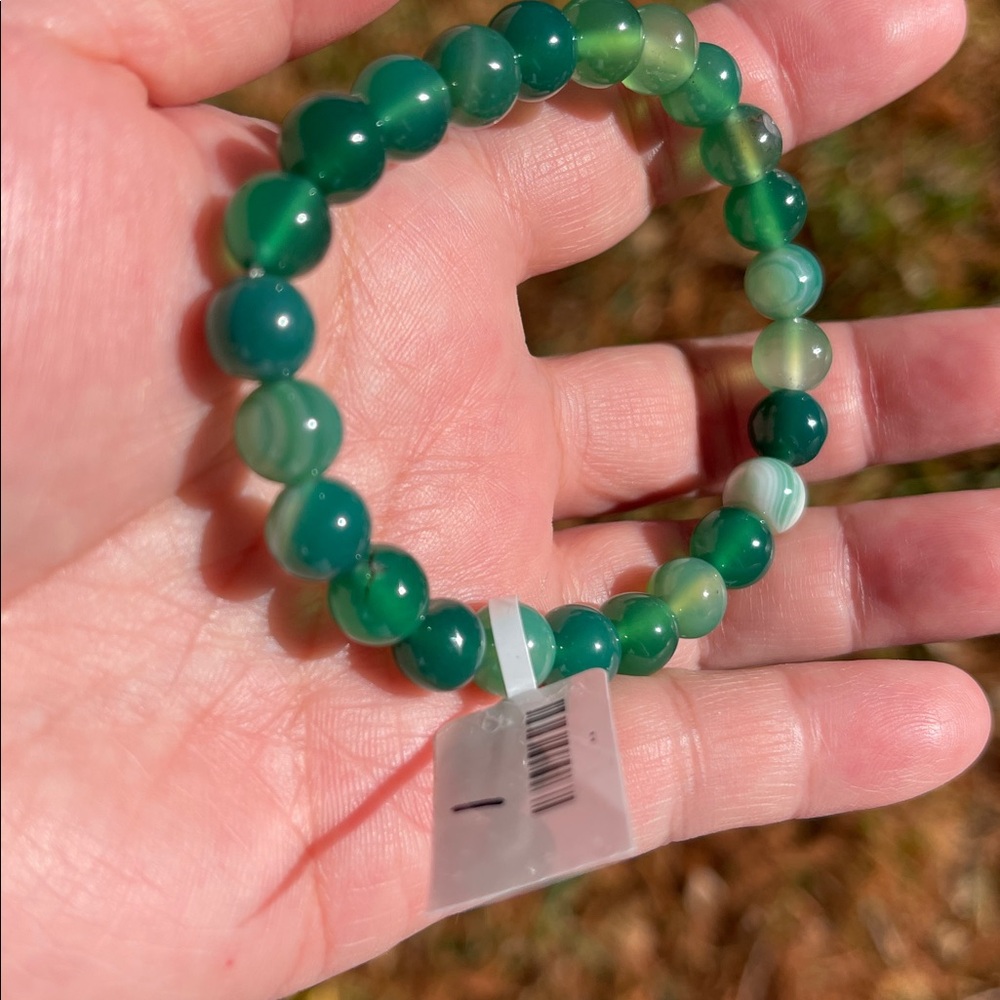 NWT Natural Green Onyx Beaded Elastic Bracelet - Picture 5 of 8